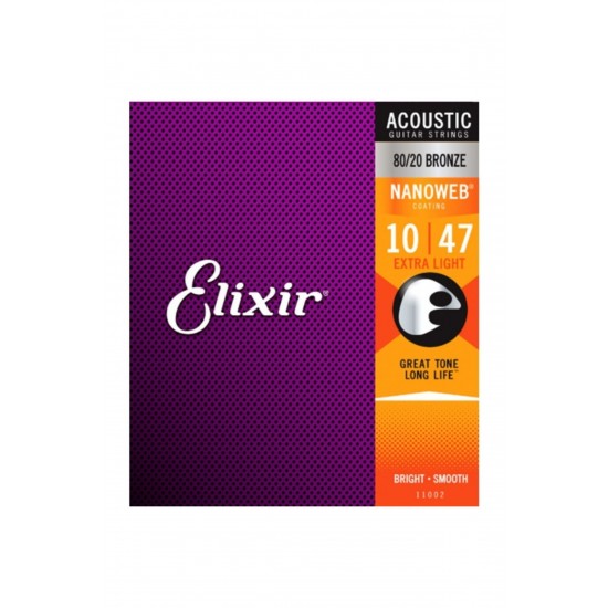 Elixir 11002 Nanoweb 80/20 Bronze Akustik Gitar Teli (10-47)