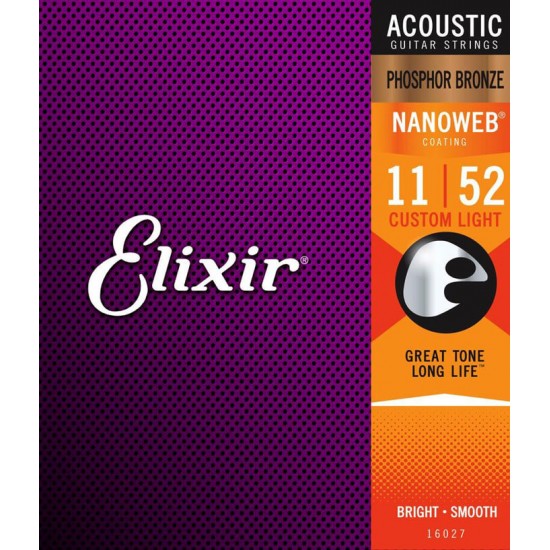 Elixir 16027 Nanoweb Phosphor Bronze Akustik Gitar Teli (11-52)